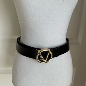Valentino Black Leather Belt with Gold Buckle
